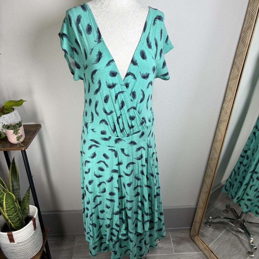 Torrid Women 2X Turquoise Feather Mock Wrap Dress Boho Whimsigoth